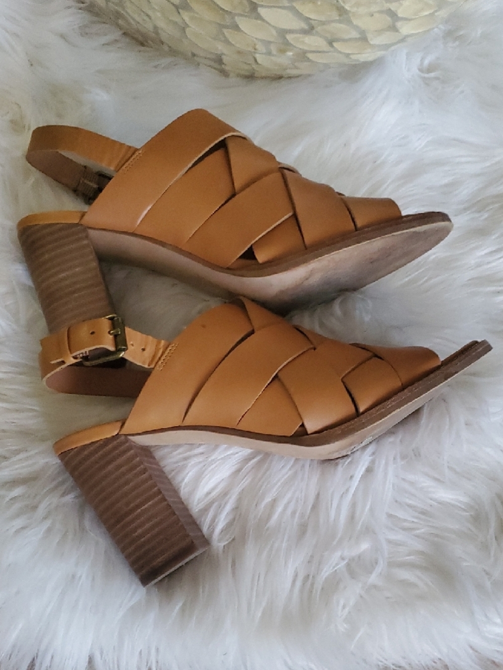 Madewell Camel/Tan Woven Leather Slingback Sandals - Picture 6 of 15